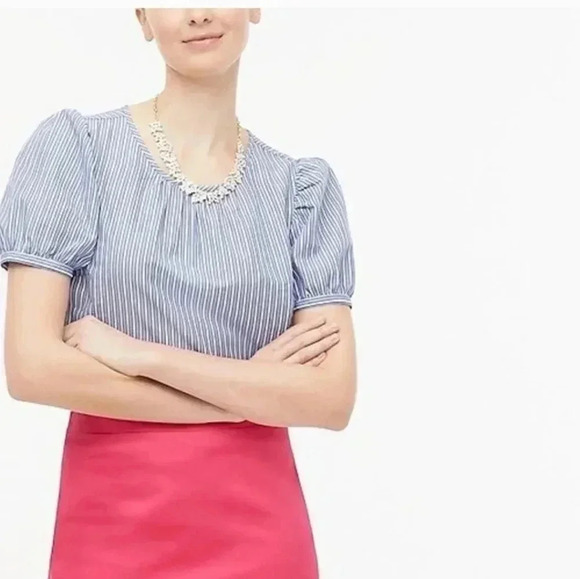 J.Crew Blue Striped Puffed Short Sleeve Cotton Blend Top(XS) - Picture 3 of 11